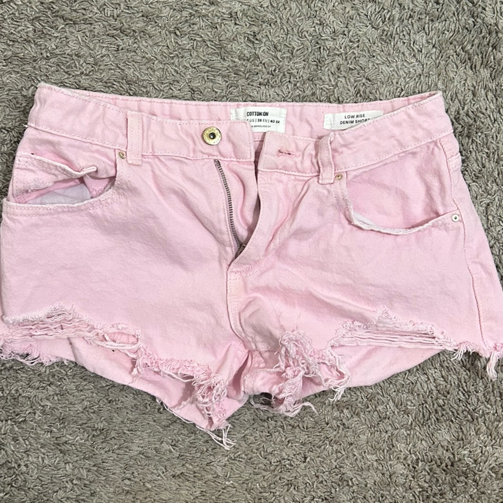 Cotton On Light Pink Distressed Jean Shorts low rise